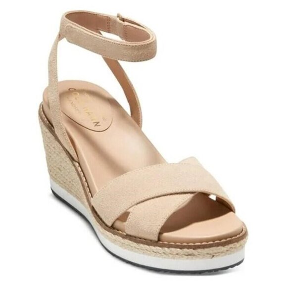 NEW Cole Haan Womens Cloudfeel Espadrille Wedge Flat Sandal sz 7 beige - Picture 1 of 3